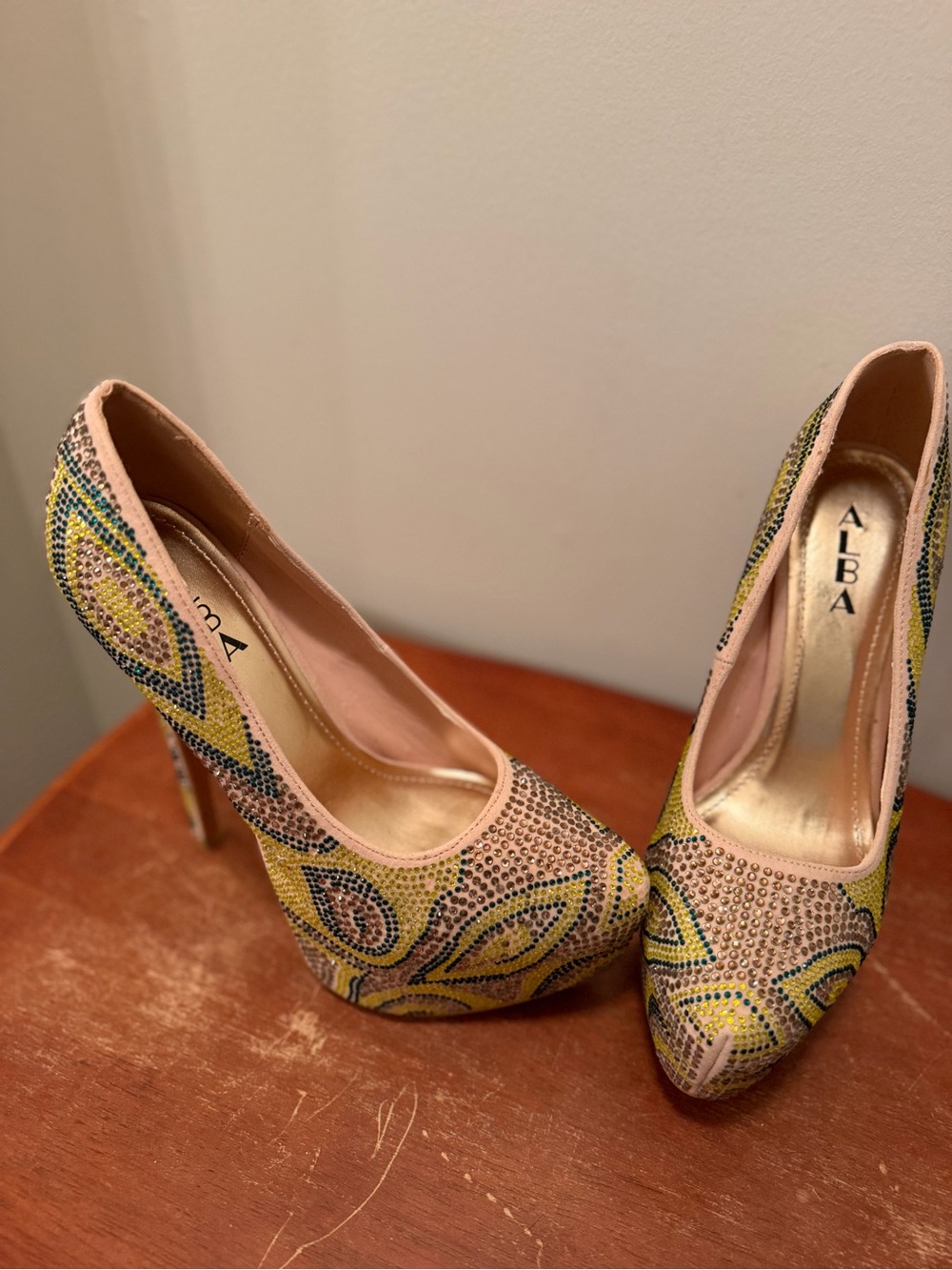 Alba Yellow Patterned Platform Pumps - Picture 3 of 10